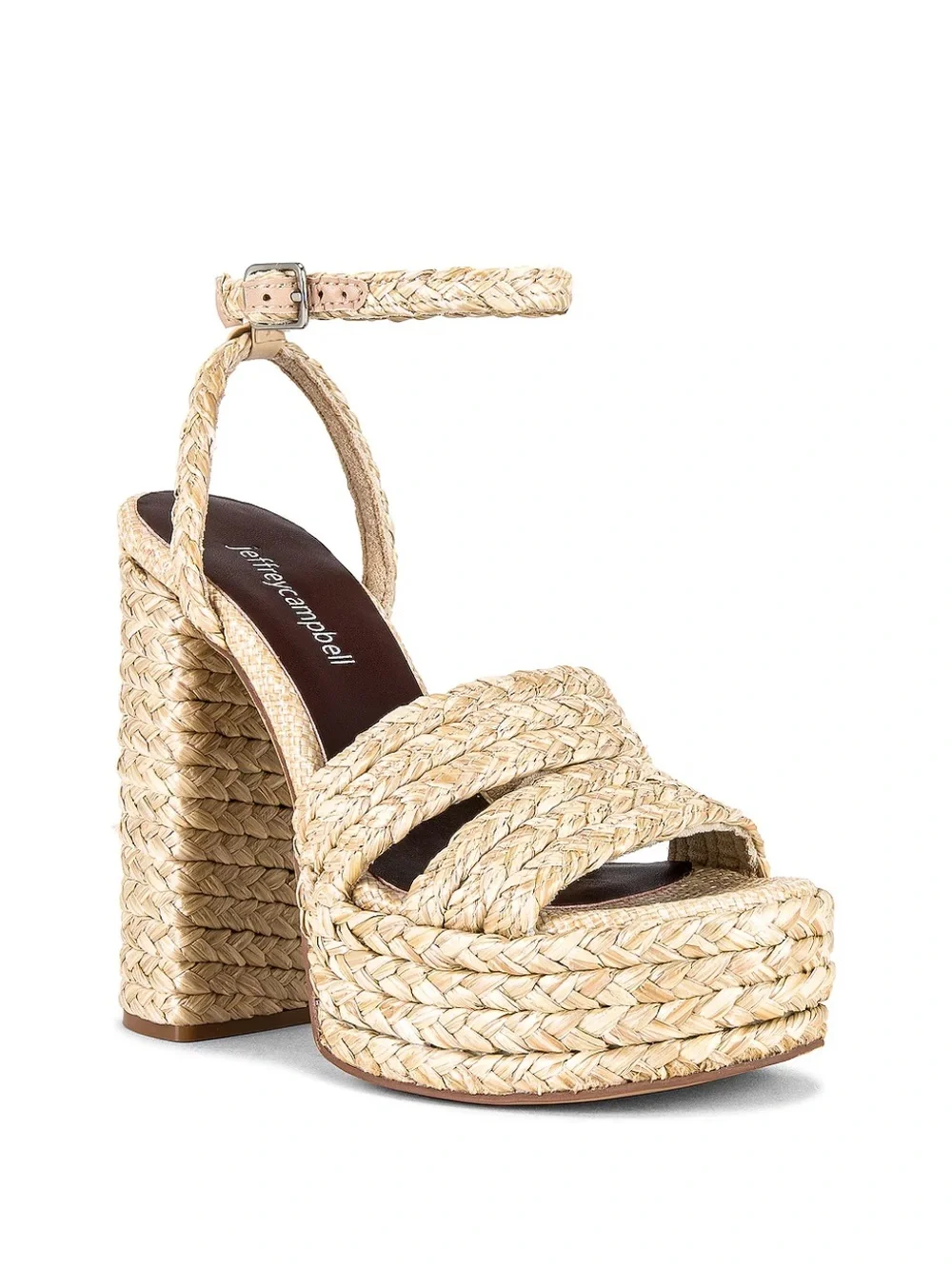 Jeffrey Campbell Yawl Chunky Platform Ankle Strap Sandal in Natural Raffia 9.5